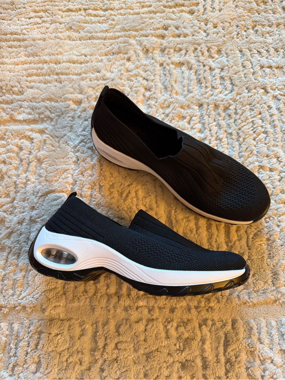 Women's Black Slip-On Knit Sneakers - Lightweight Comfort